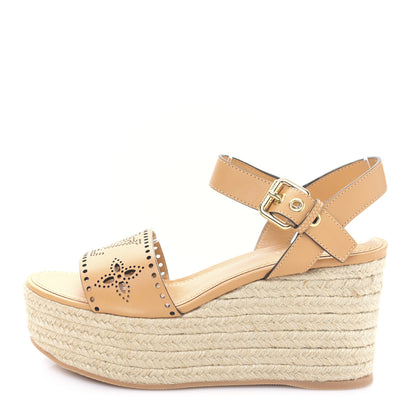 Louis Vuitton Calfskin Monogram Espadrille Wedge Sandals 37 Brown 1 of 8