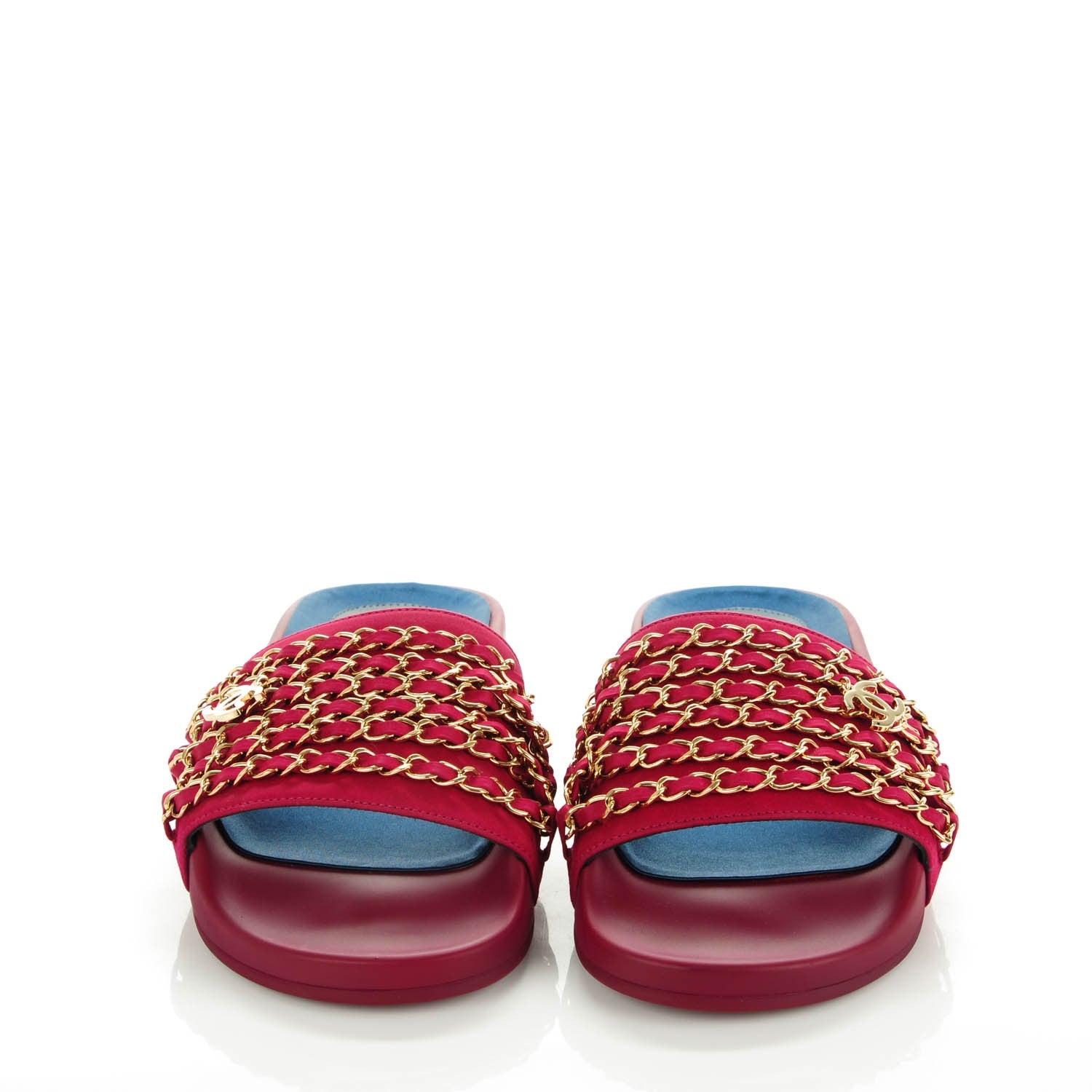 Chanel Satin Chain Flat Sandals 37 Dark Fuchsia 2 of 8