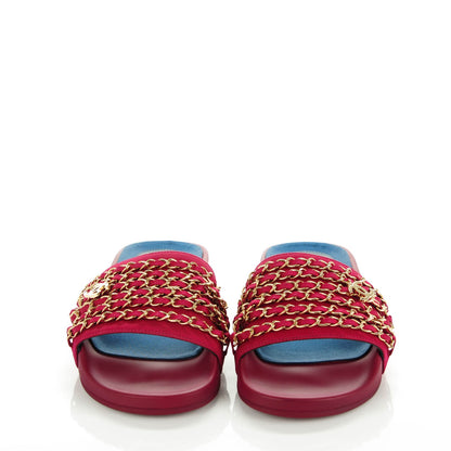 Chanel Satin Chain Flat Sandals 37 Dark Fuchsia 2 of 8