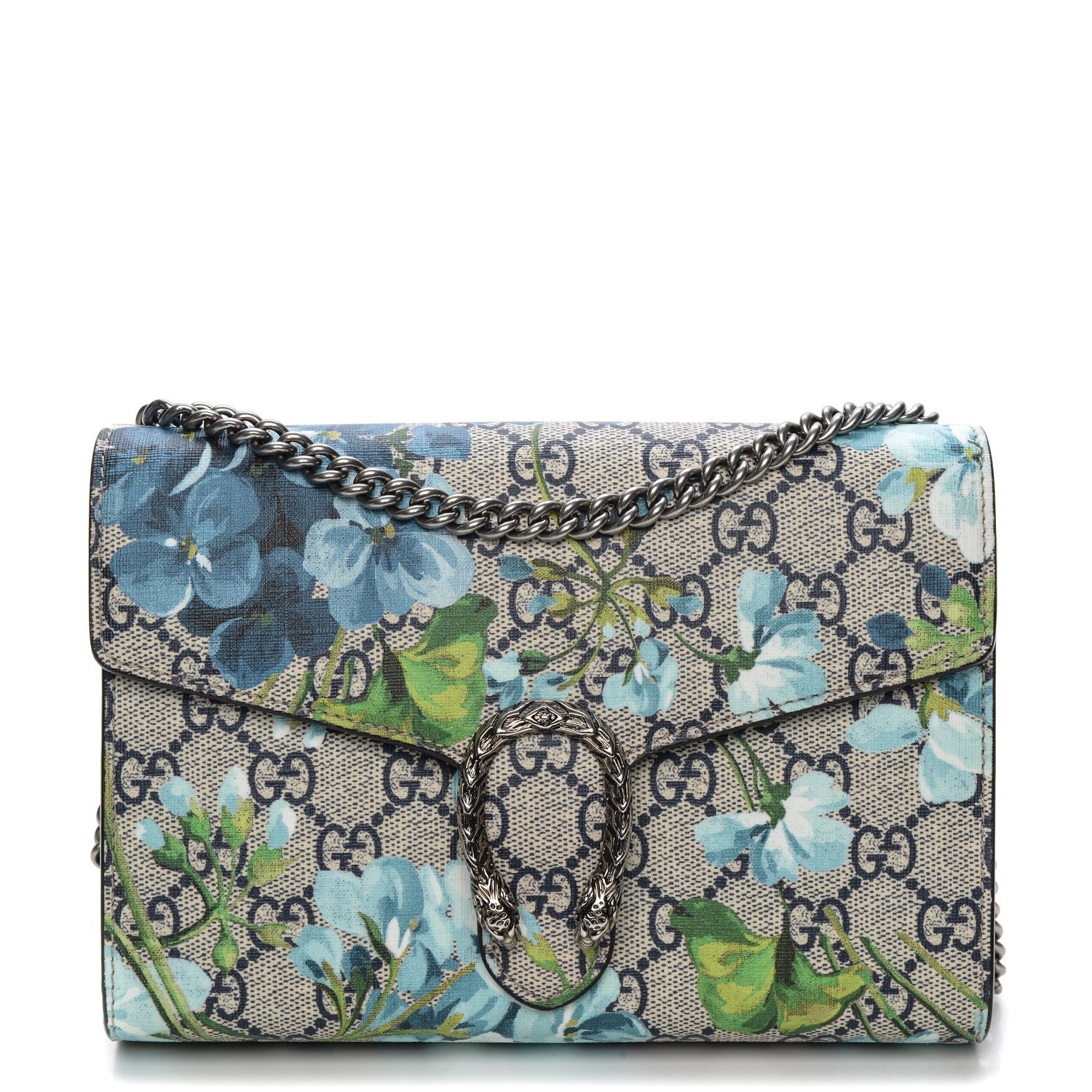 Gucci GG Supreme Monogram Blooms Mini Dionysus Chain Wallet Beige Blue Navy Vintage Blue 7 of 12