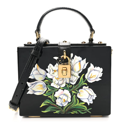 Dolce & Gabbana Plexiglass Calfskin Lizard Embossed Floral Box Bag Black 1 of 11
