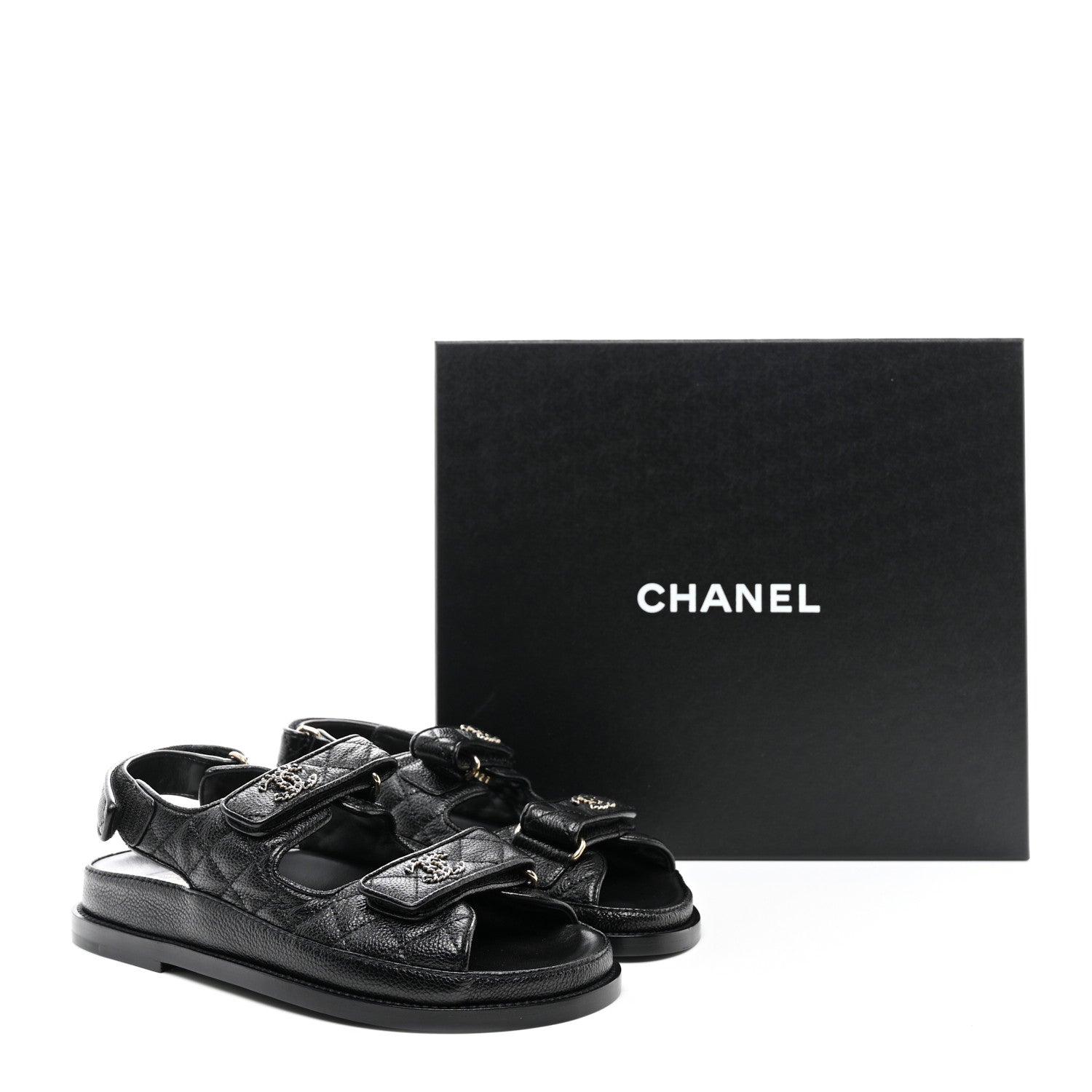 Chanel Grained Calfskin Velcro Dad Sandals 36.5 Black 9 of 9