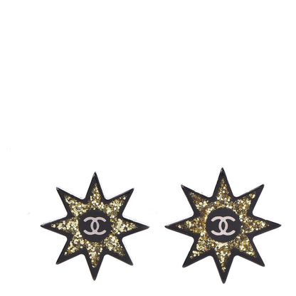Chanel Resin Metal CC Star Earrings Black Gold 6 of 10