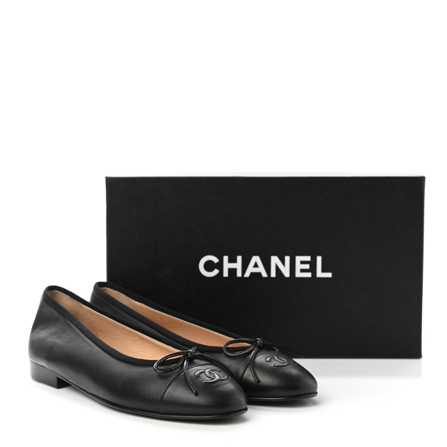 Lambskin Cap Toe Ballerina Flats 37 Black
