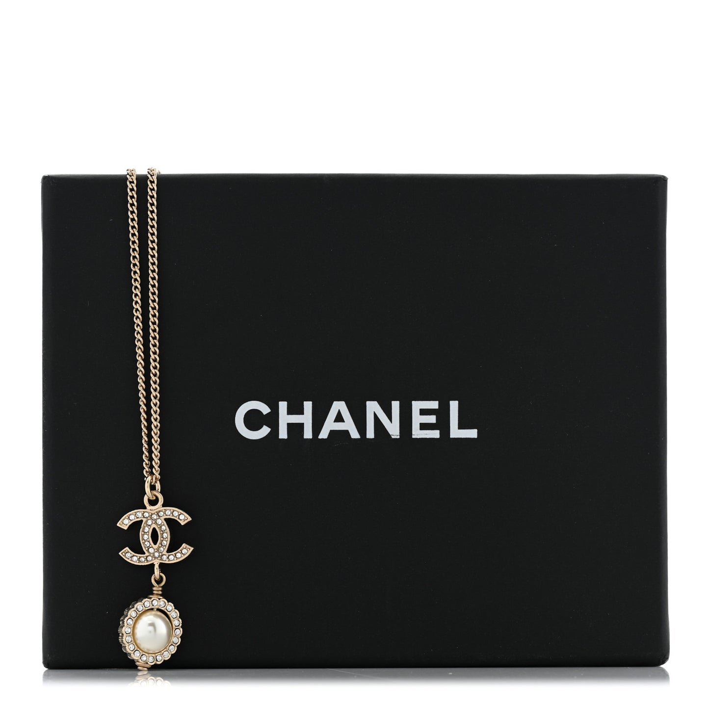 Pearl Crystal CC Pendant Necklace Gold