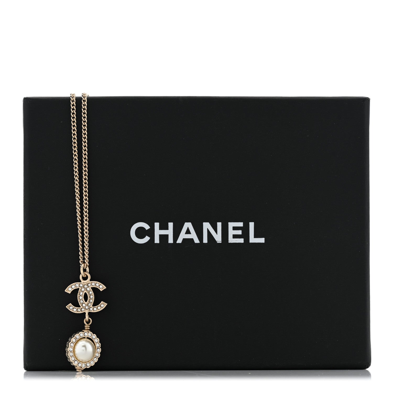 Chanel Pearl Crystal CC Pendant Necklace Gold 7 of 7