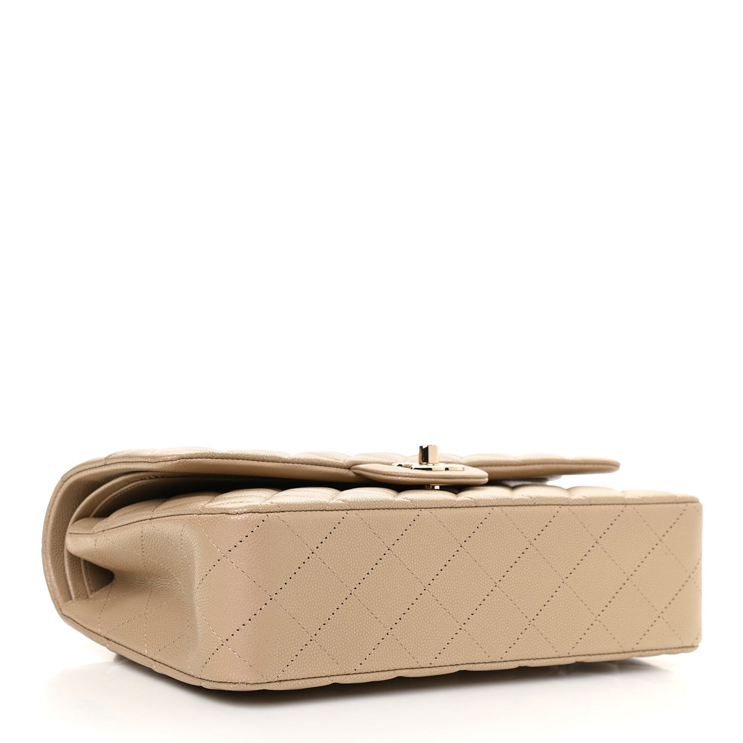Iridescent Caviar Quilted Medium Double Flap Dark Beige