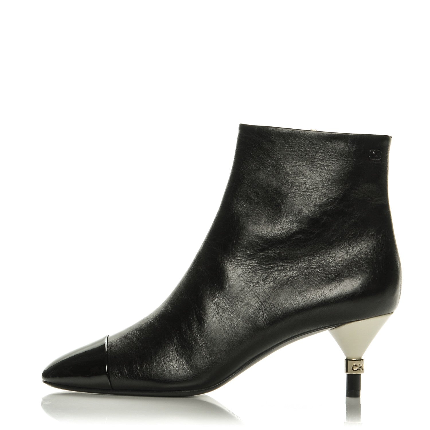 Chanel Crumpled Patent Calfskin Cap Toe Short Boots 40 Black 1 of 10