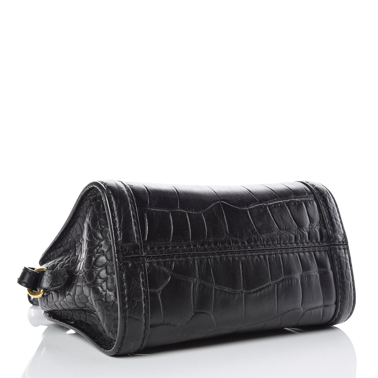 Calfskin Crocodile Embossed Mini Skull Padlock Zip Around Tote Black