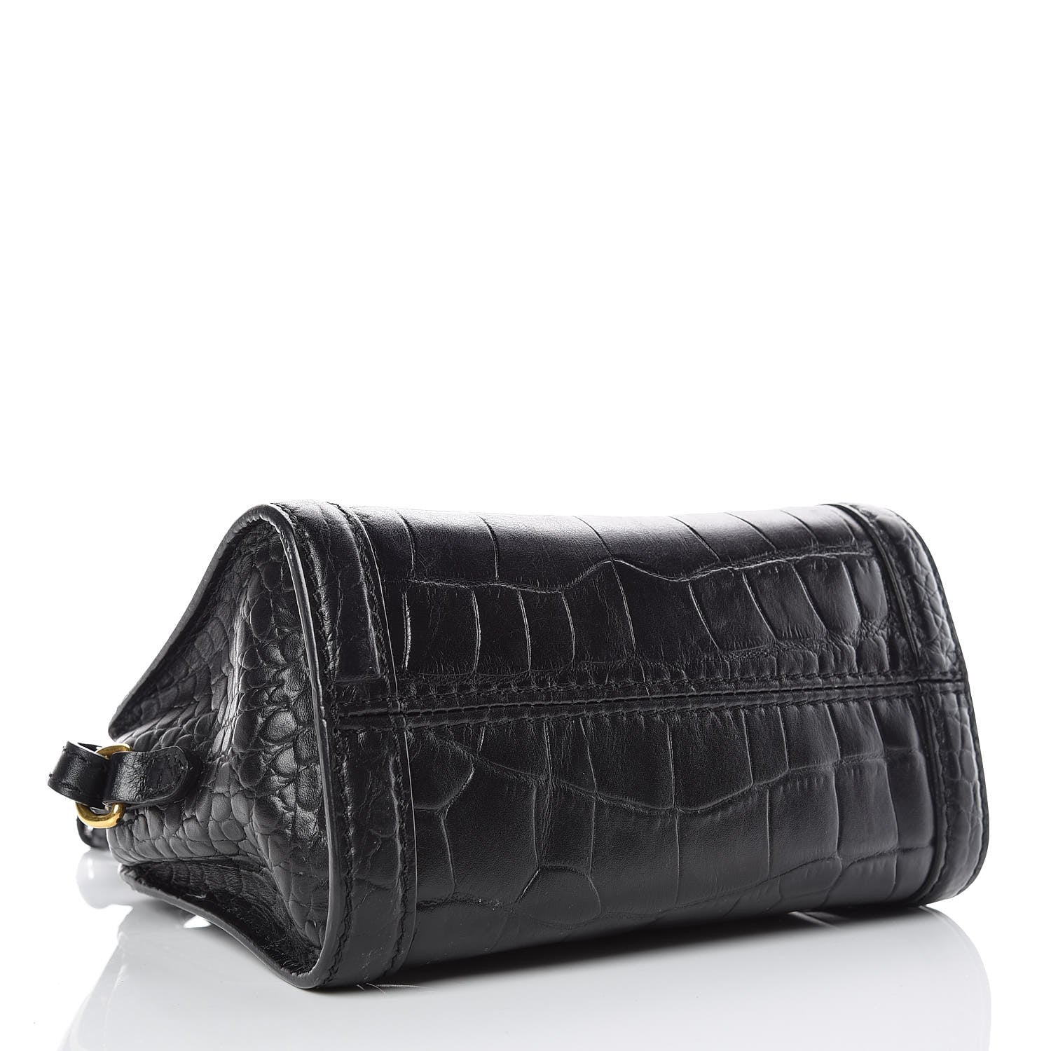 Alexander McQueen Calfskin Crocodile Embossed Mini Skull Padlock Zip Around Tote Black 4 of 13