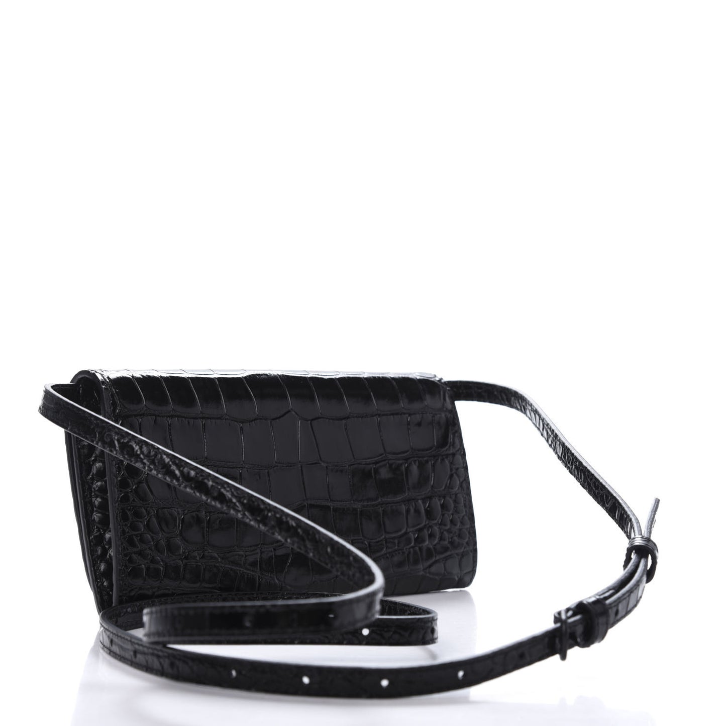 Calfskin Crocodile Embossed Touch Phone Holder With Strap Black
