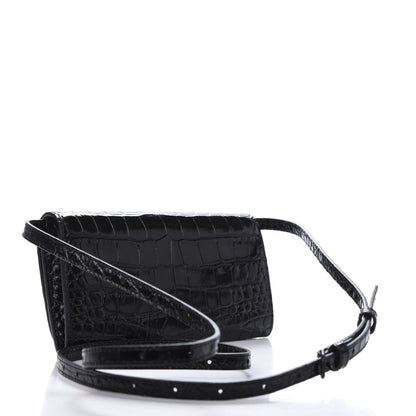 Balenciaga Calfskin Crocodile Embossed Touch Phone Holder With Strap Black 3 of 9