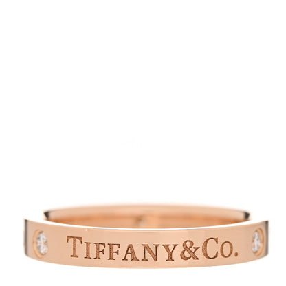 Tiffany 18K Rose Gold Diamond 3mm Logo Band Ring 51 5.75 3 of 6