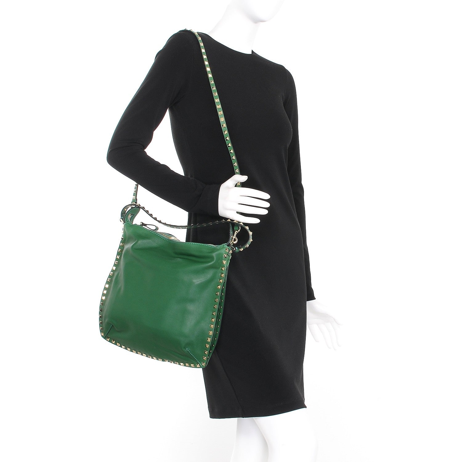 Valentino Garavani Vitello Small Rockstud Hobo Green 2 of 8