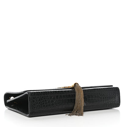 Saint Laurent Calfskin Crocodile Embossed Medium Classic Monogram Kate Tassel Satchel Black 5 of 13