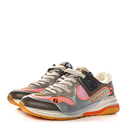 Gucci Calfskin Suede Mesh Lizard Embossed Womens Ultrapace Sneakers 36 Silver Anthracite Neon Orange 3 of 9