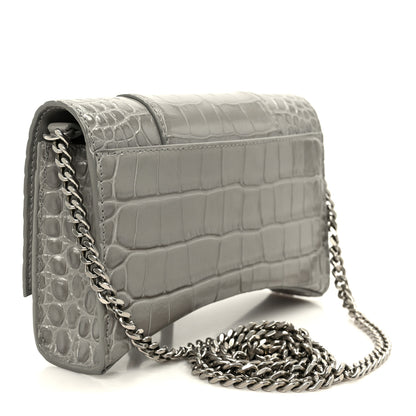 Balenciaga Shiny Calfskin Crocodile Embossed Hourglass Chain Bag Balenciaga Steel Grey 3 of 10