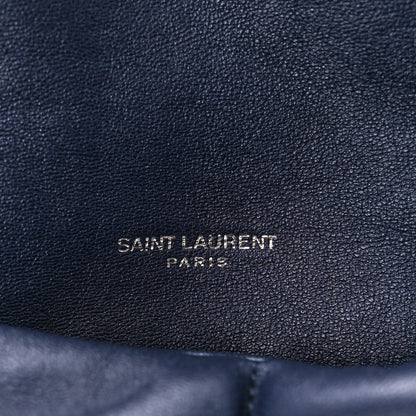 Saint Laurent Lambskin Quilted Medium Loulou Puffer Monogram Chain Satchel Navy 6 of 11