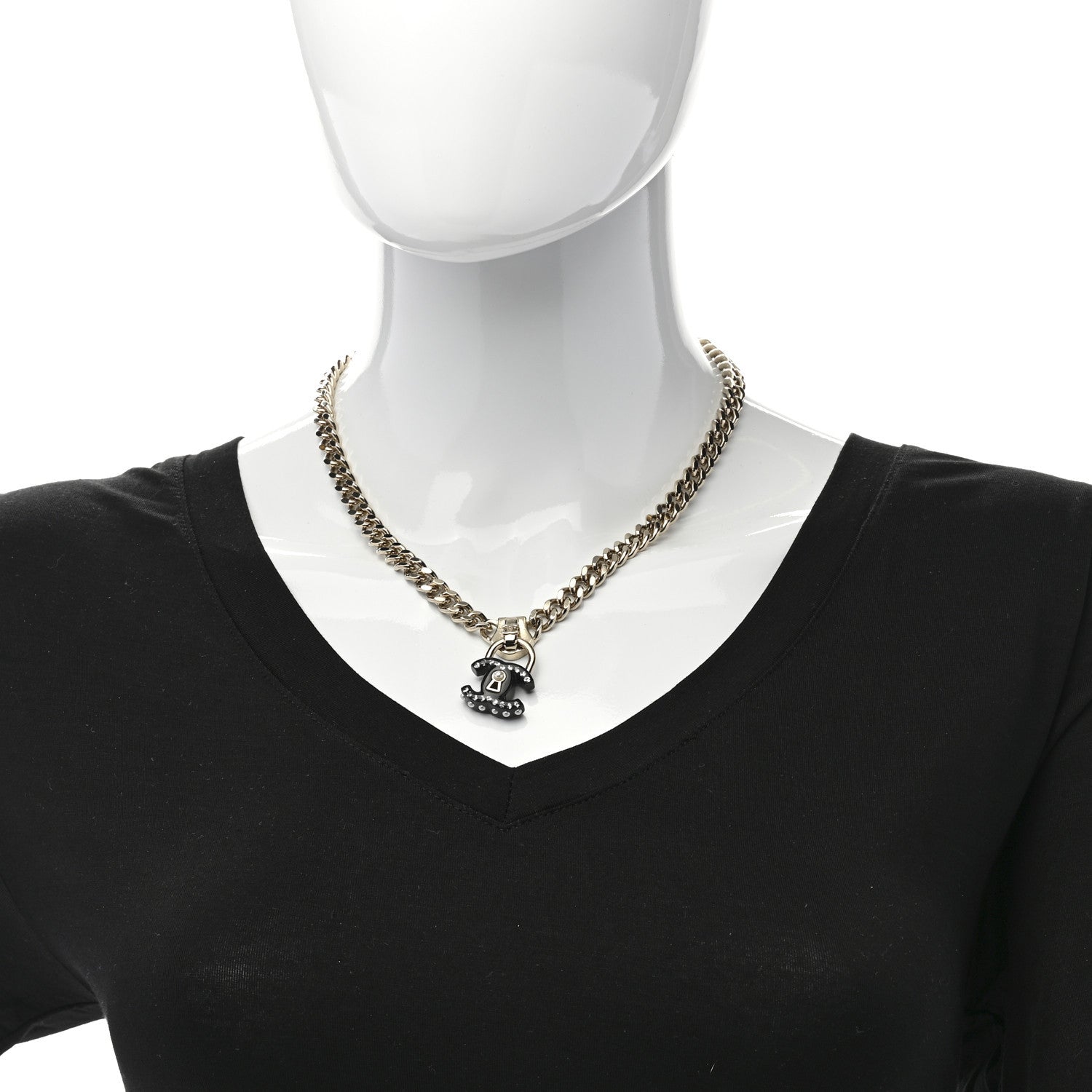 Chanel Crystal CC Lock Short Necklace Black Gold 2 of 5