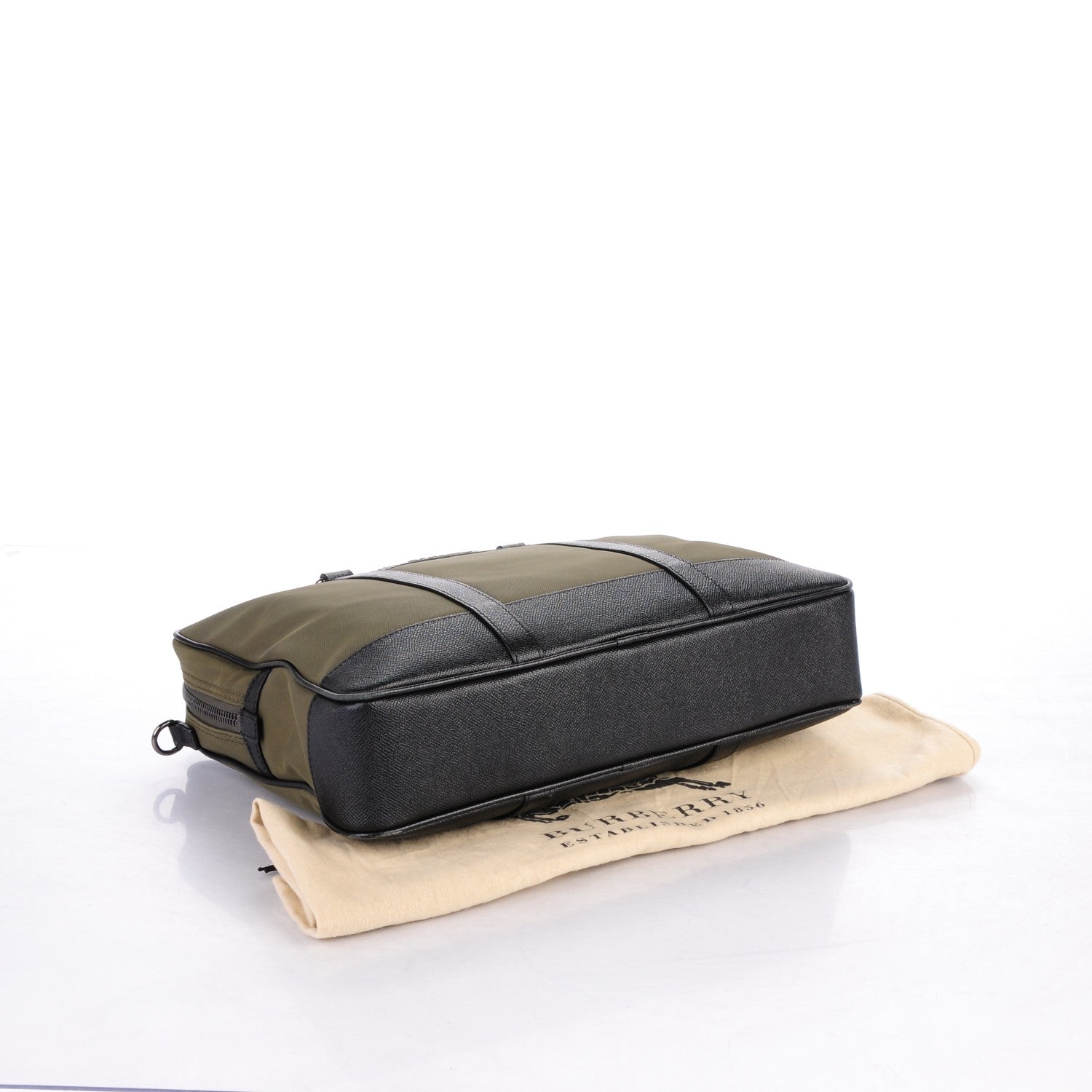Burberry Calfskin Nylon-Canvas Briefcase Green 4 of 14