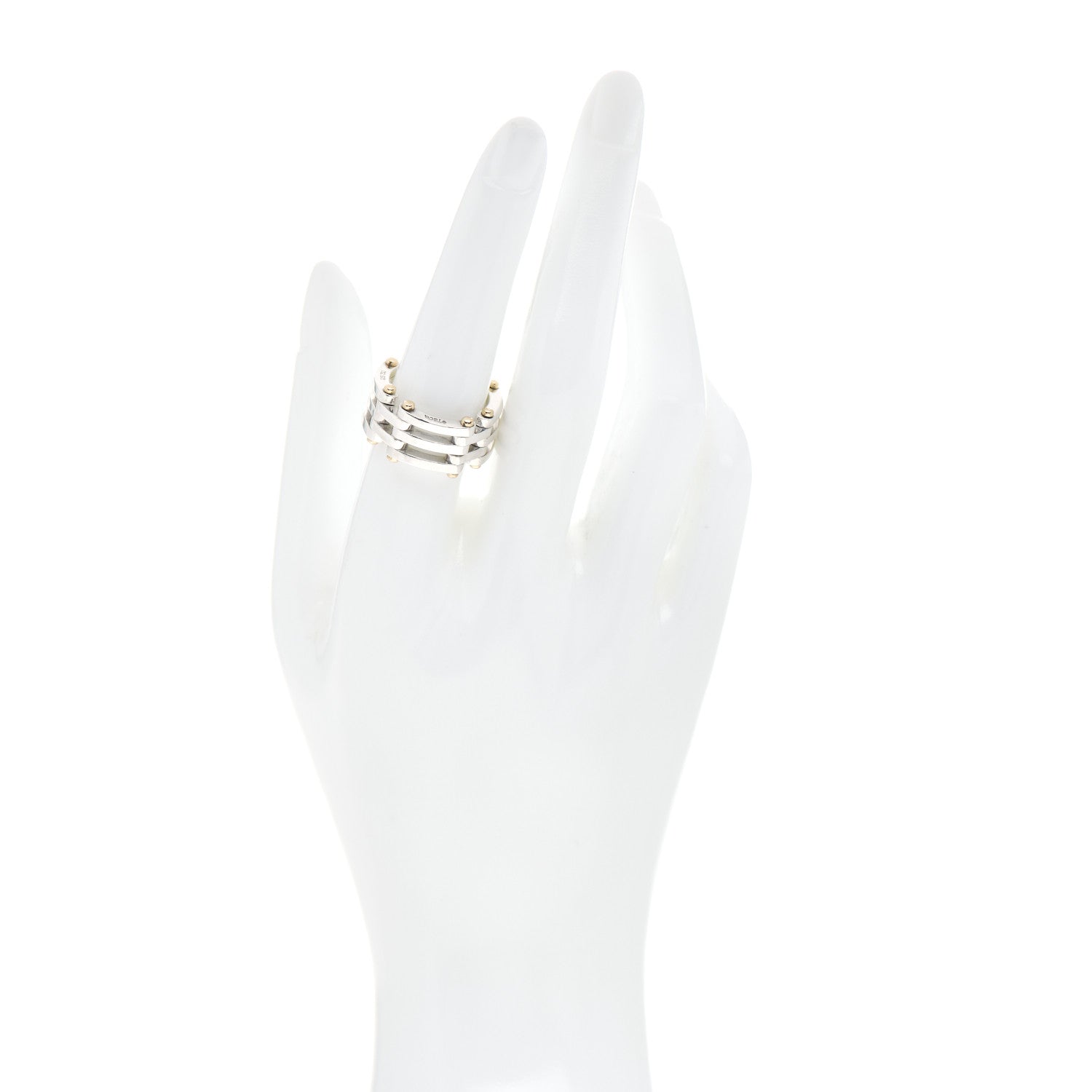 Tiffany Sterling Silver 18K Yellow Gold Gatelink Ring 55 7.25 2 of 4