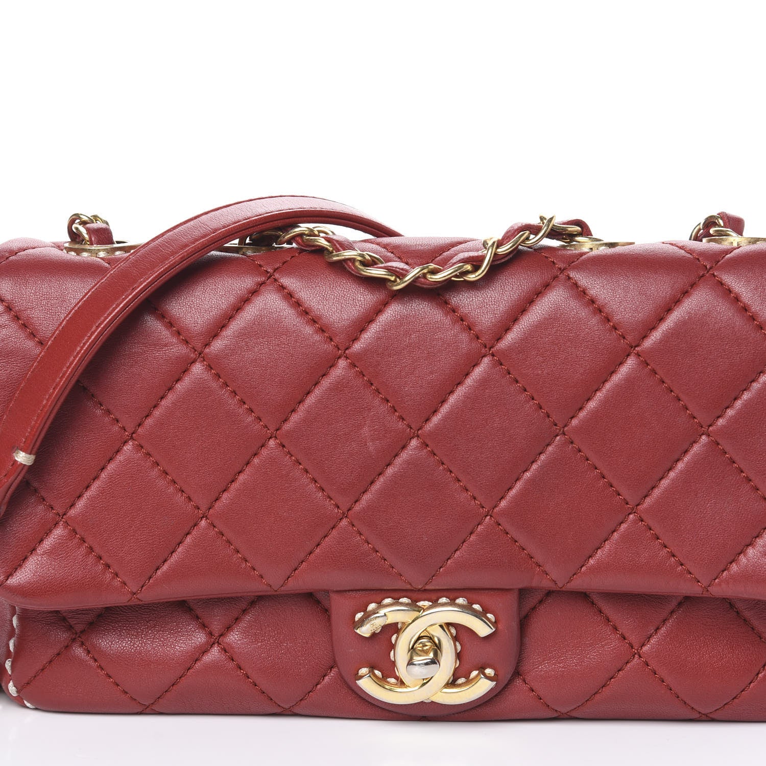 Chanel Lambskin Quilted Medium Contrast Stitch Flap Red 18 of 18