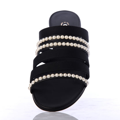 Chanel Patent Grosgrain CC Pearl Mules 37 Black 5 of 14