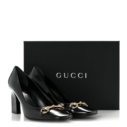 Gucci Shiny Calfskin Horsebit Signora 85mm Pumps 39 Black 10 of 10
