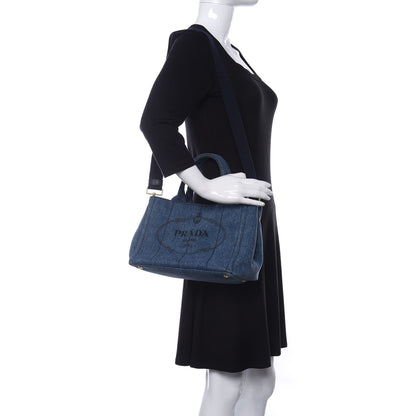Prada Denim Small Logo Tote Bleu 2 of 9
