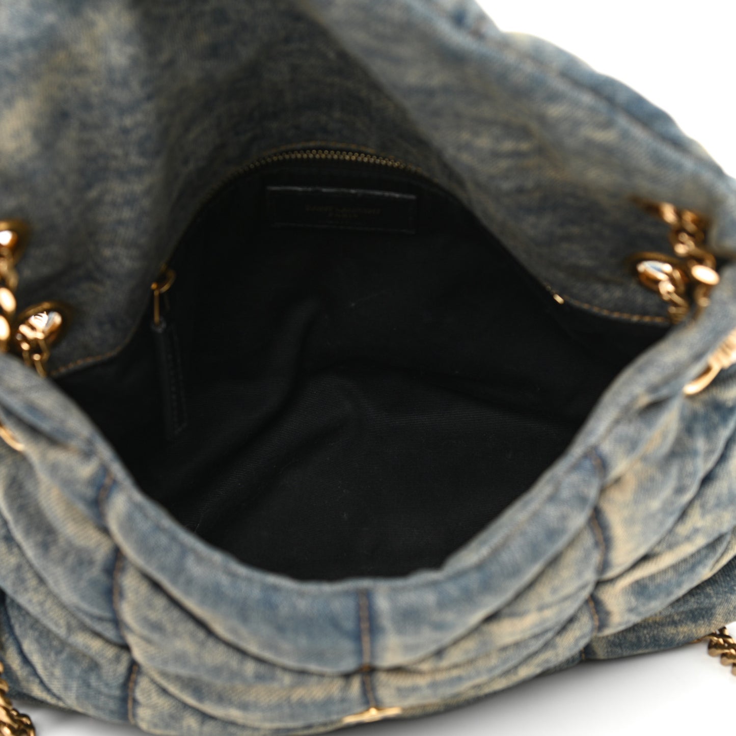 Denim Quilted Small Loulou Puffer Monogram Chain Satchel Blue Cinnamon