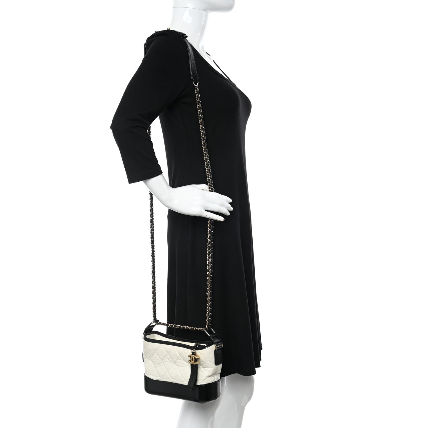 Aged Calfskin Quilted Small Gabrielle Hobo Black White