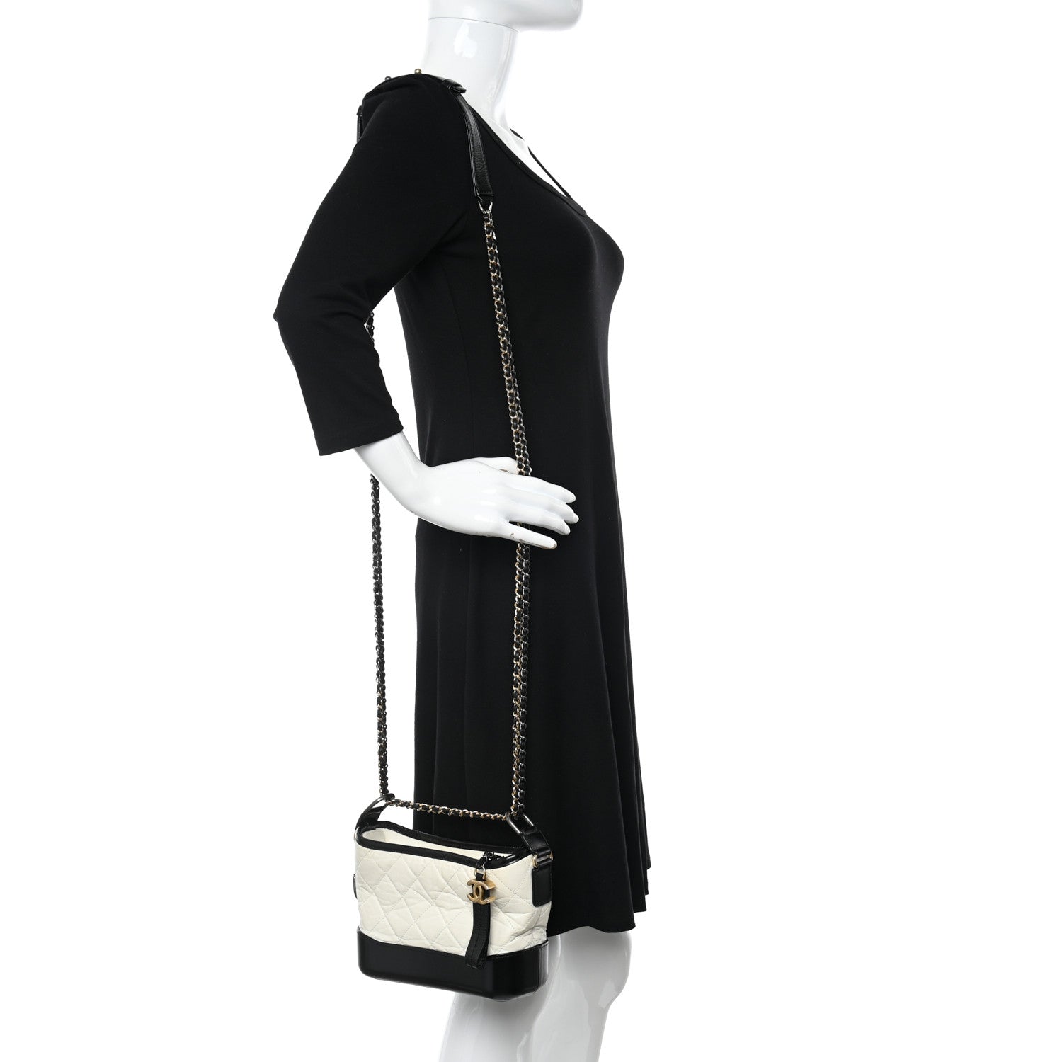 Chanel Aged Calfskin Quilted Small Gabrielle Hobo Black White 2 of 15