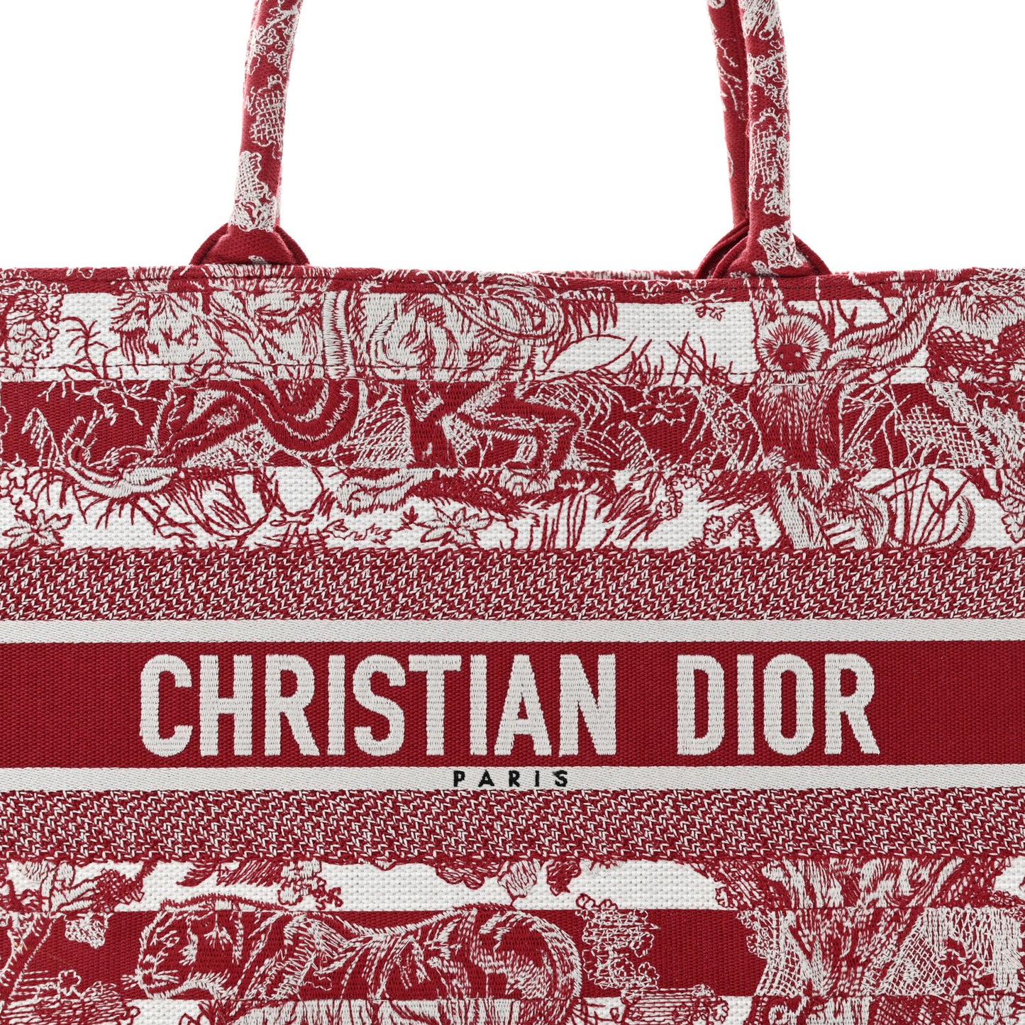 Canvas Embroidered Medium Dioriviera Toile De Jouy Book Tote Raspberry