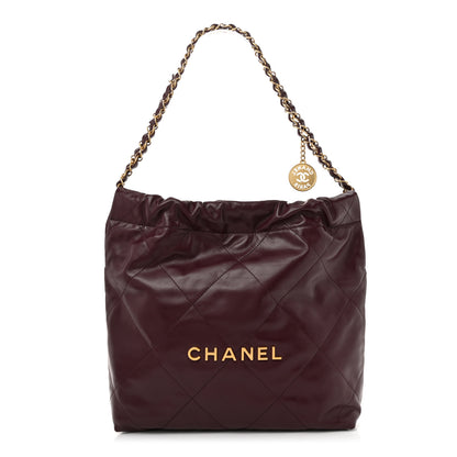 Chanel Shiny Calfskin Quilted Small Chanel 22 Dark Burgundy 1 of 12