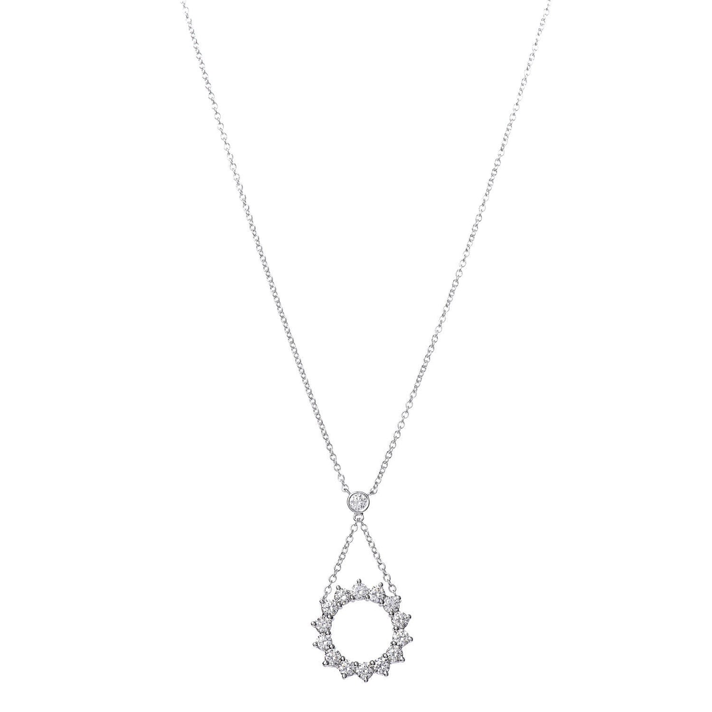 Platinum Diamond Small Open Circle Pendant Necklace