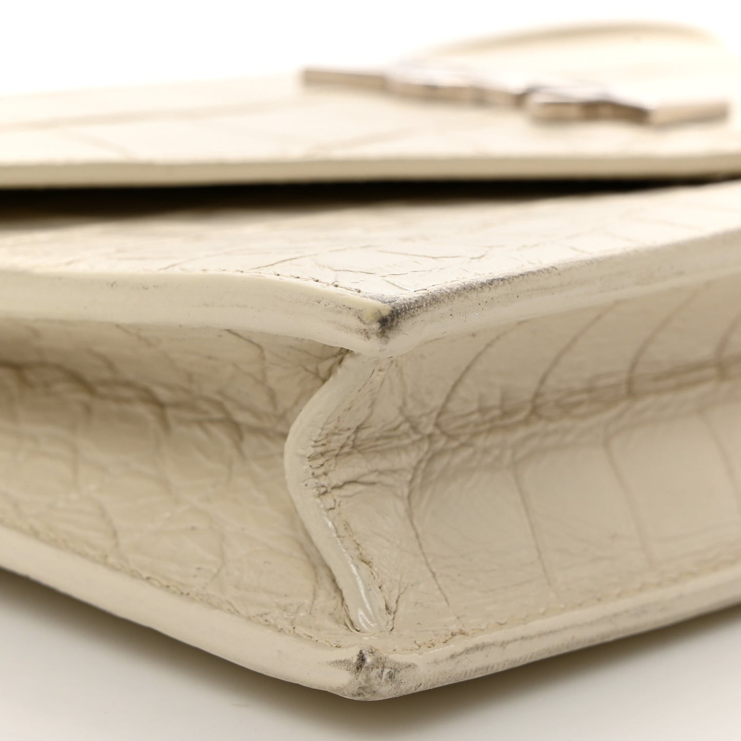 Calfskin Crocodile Embossed Monogram Envelope Chain Wallet White