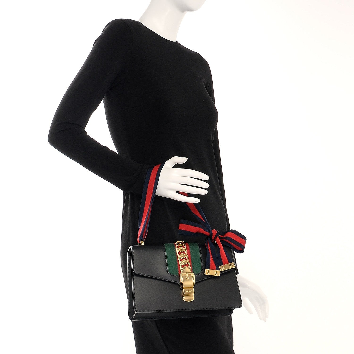 Gucci Calfskin Small Sylvie Shoulder Bag Black 2 of 8