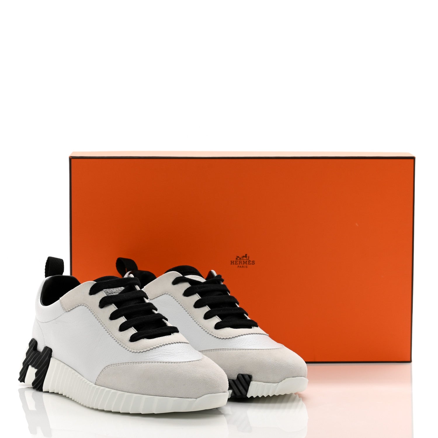 Hermes Goatskin Suede Goatskin Bouncing Sneakers 36 White Black 8 of 8