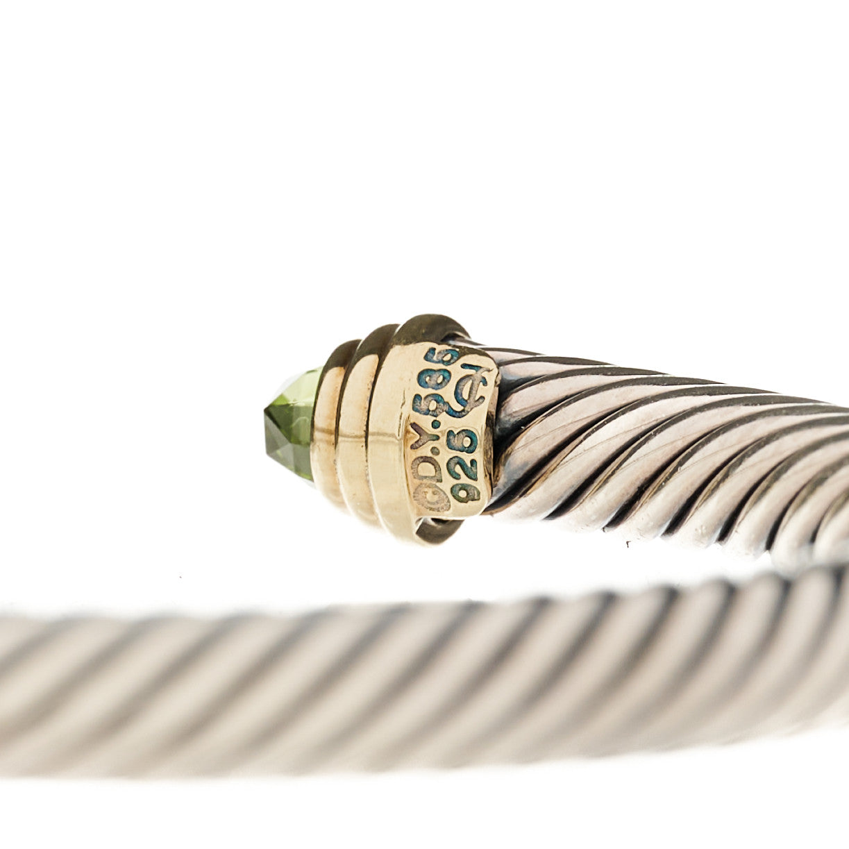 David Yurman Sterling Silver 14K Yellow Gold Peridot 5mm Cable Classics Petite Color Bracelet 3 of 3
