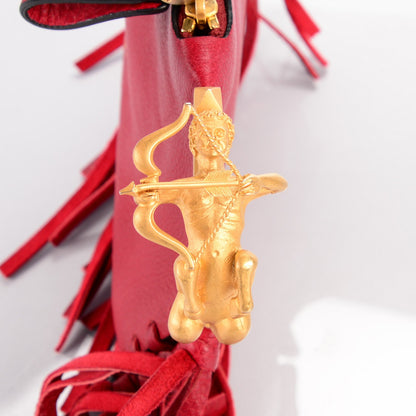 Valentino Garavani Grained Calfskin C-Rockee Sagittarius Fringe Clutch Scarlet 8 of 8