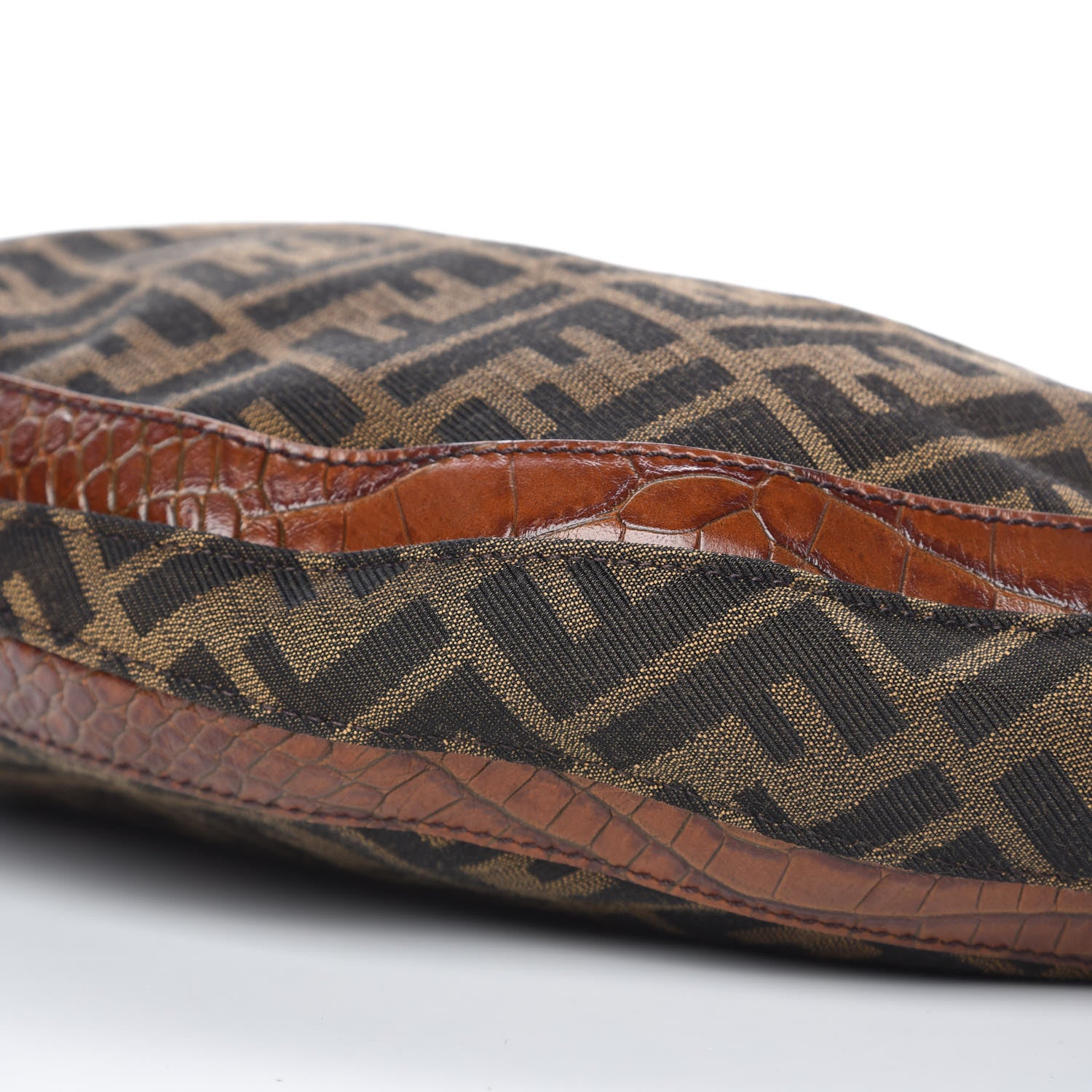 Fendi Zucca Calfskin Crocodile Embossed Chef Hobo Tobacco 10 of 15