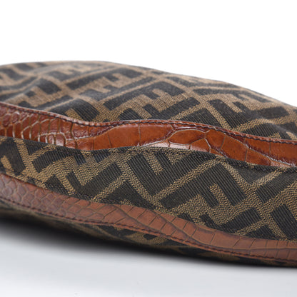 Fendi Zucca Calfskin Crocodile Embossed Chef Hobo Tobacco 10 of 15
