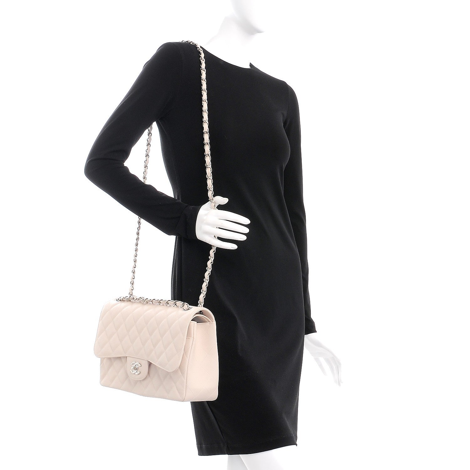 Chanel Caviar Quilted Jumbo Double Flap Light Beige 2 of 8