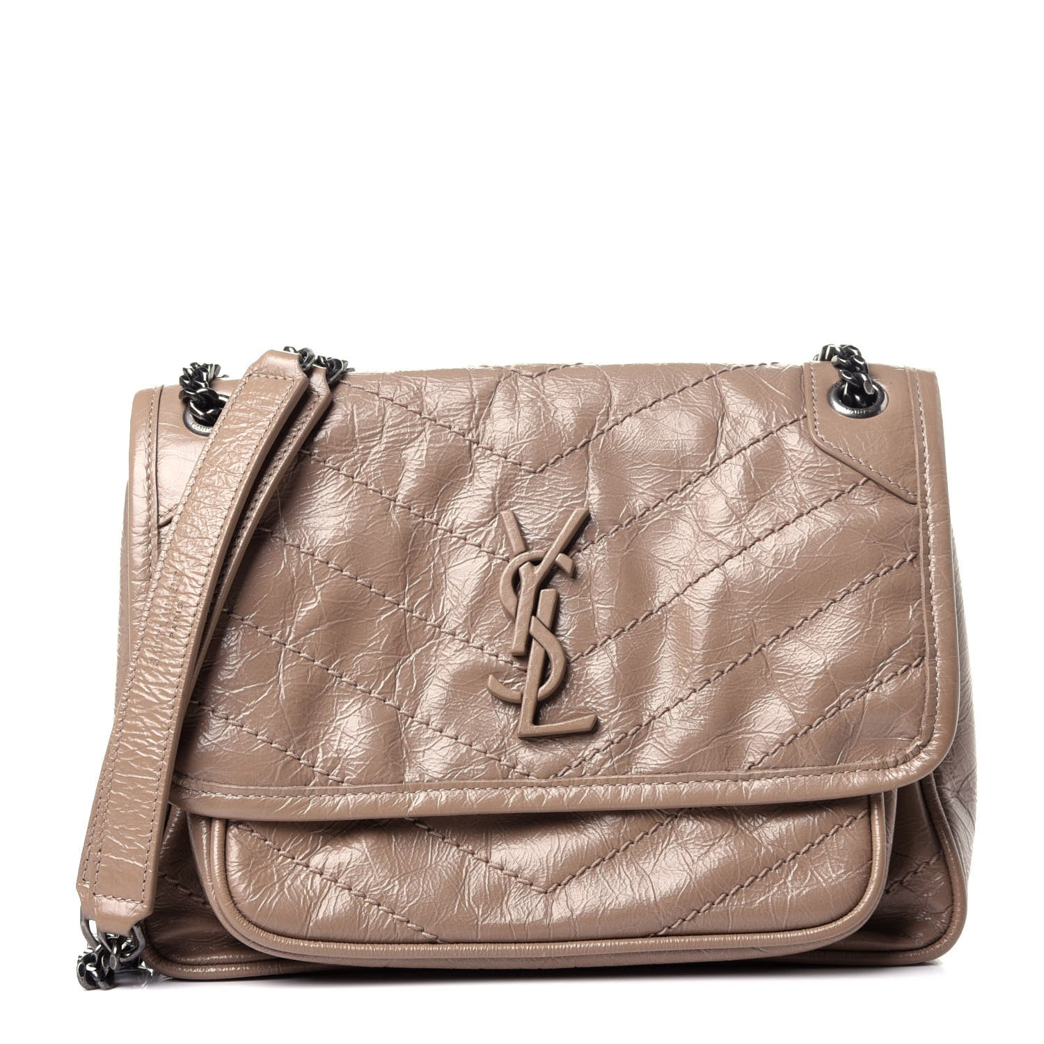 Saint Laurent Crinkled Calfskin Matelasse Monogram Baby Niki Chain Satchel Light Taupe 1 of 13
