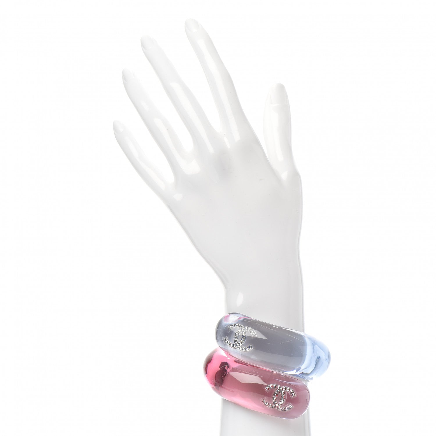 Chanel Resin Crystal CC Twist Bangle Pink Blue 2 of 5