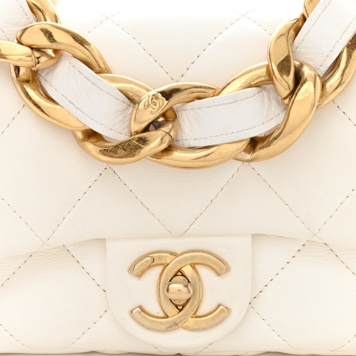 Lambskin Quilted Mini Funky Town Flap White