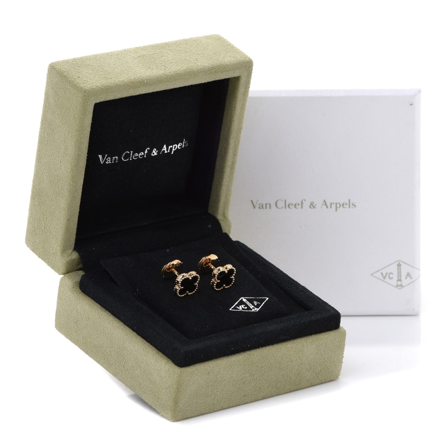 18K Yellow Gold Black Onyx Sweet Alhambra Earrings