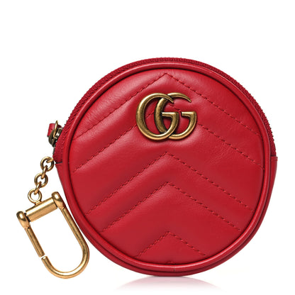 Gucci Calfskin Matelasse GG Marmont Round Coin Purse Hibiscus Red 1 of 8