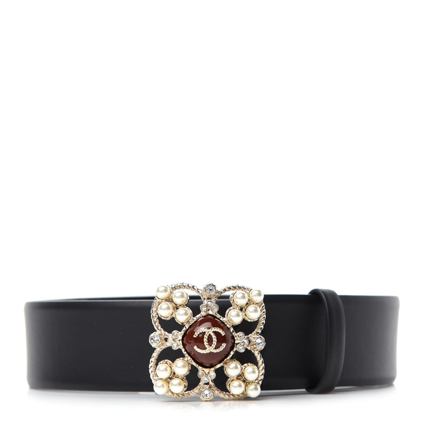 Calfskin Pearl Poured Glass CC Belt 70 28 Black