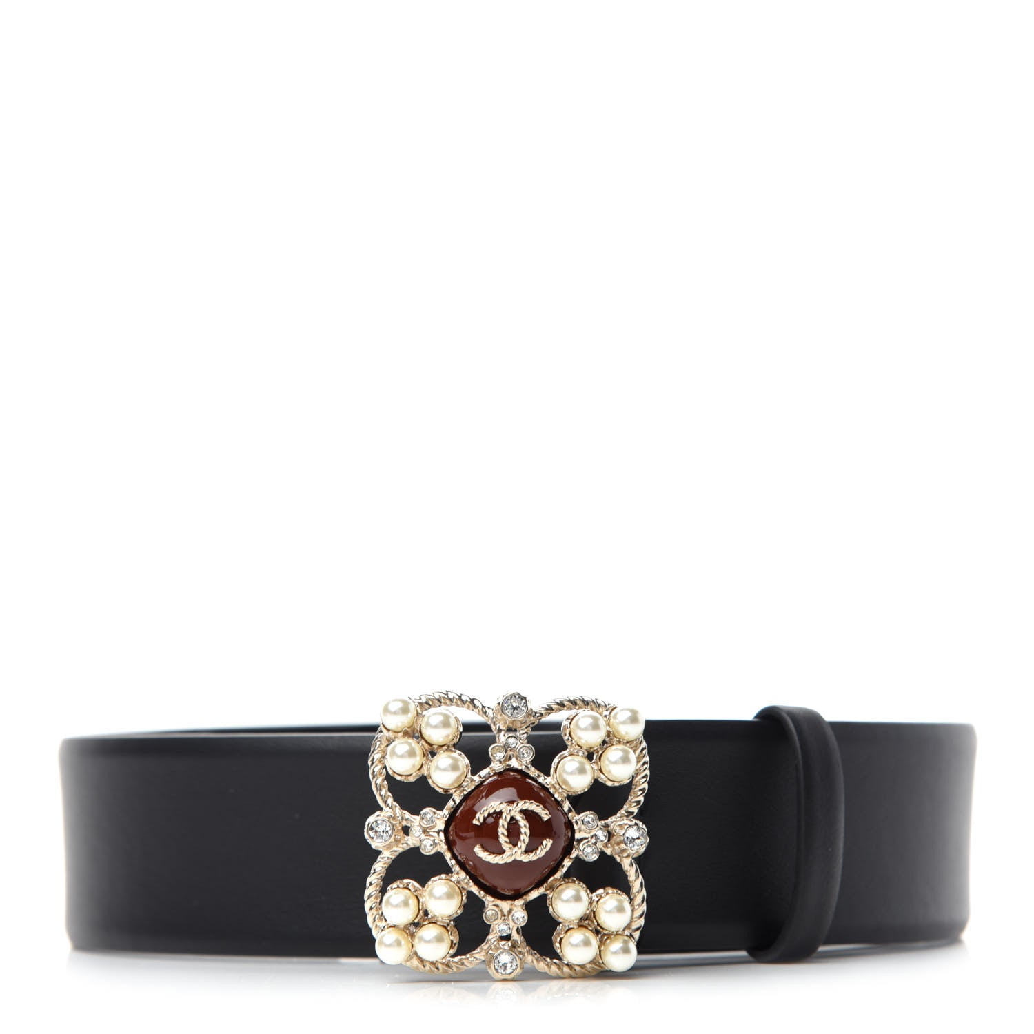 Chanel Calfskin Pearl Poured Glass CC Belt 70 28 Black 1 of 4